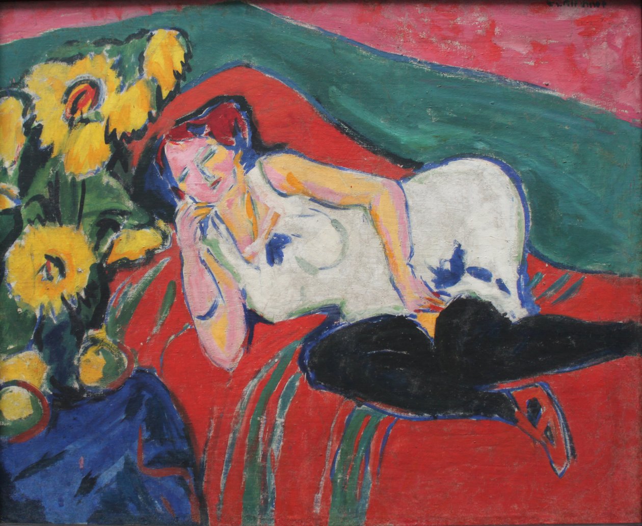 Lepäävä nainen valkoisessa paidassa tekijältä Ernst Ludwig Kirchner
