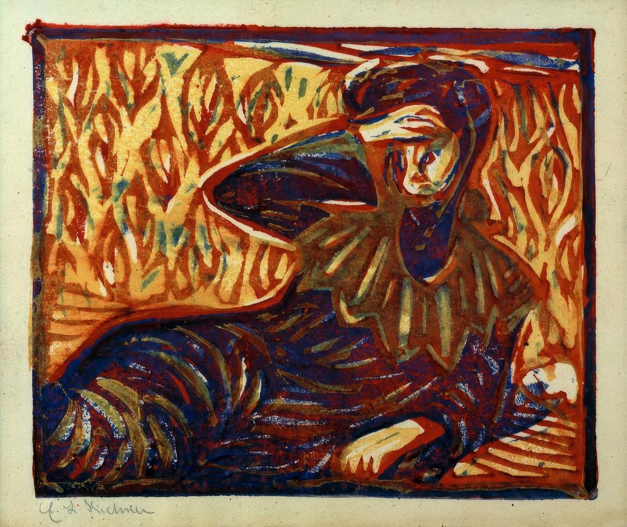 Lepäävä tyttö, jolla on päänsärky tekijältä Ernst Ludwig Kirchner