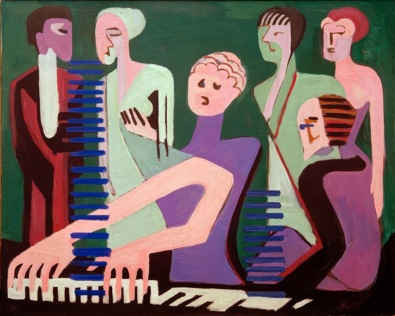 Laulaja pianon ääressä tekijältä Ernst Ludwig Kirchner