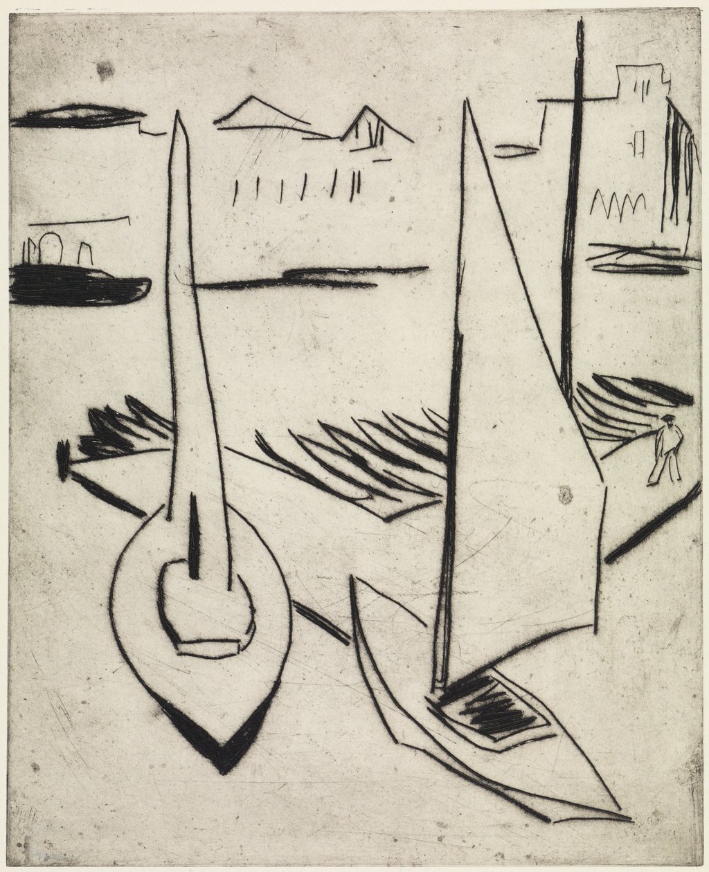 Purjevenesatama Alsterilla, Hampuri/Katu ja obeliskit, Dresden tekijältä Ernst Ludwig Kirchner
