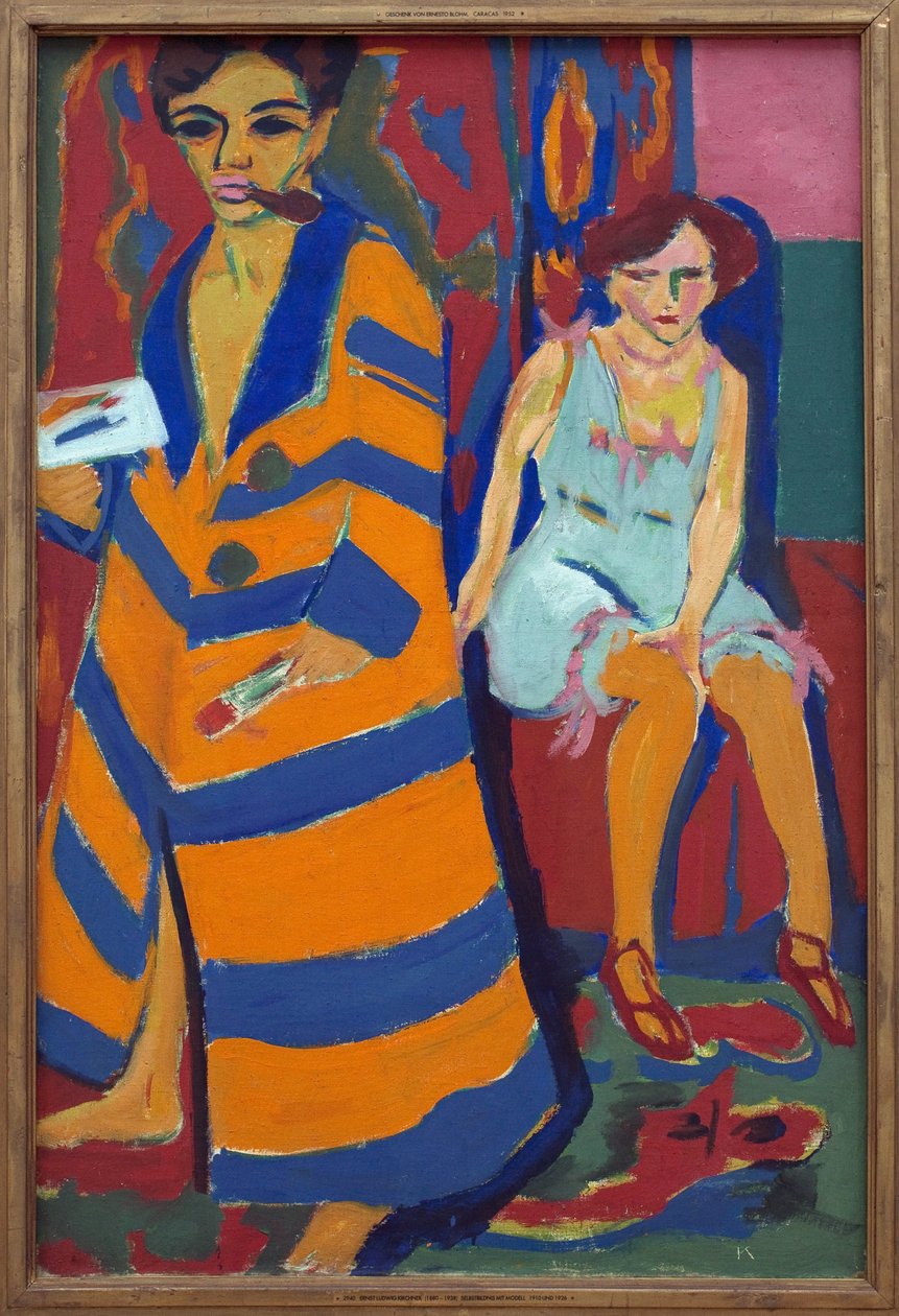Omakuva mallin kanssa. Ernst Ludwig Kirchnerin (1880-1938) maalaus öljy kankaalle tekijältä Ernst Ludwig Kirchner