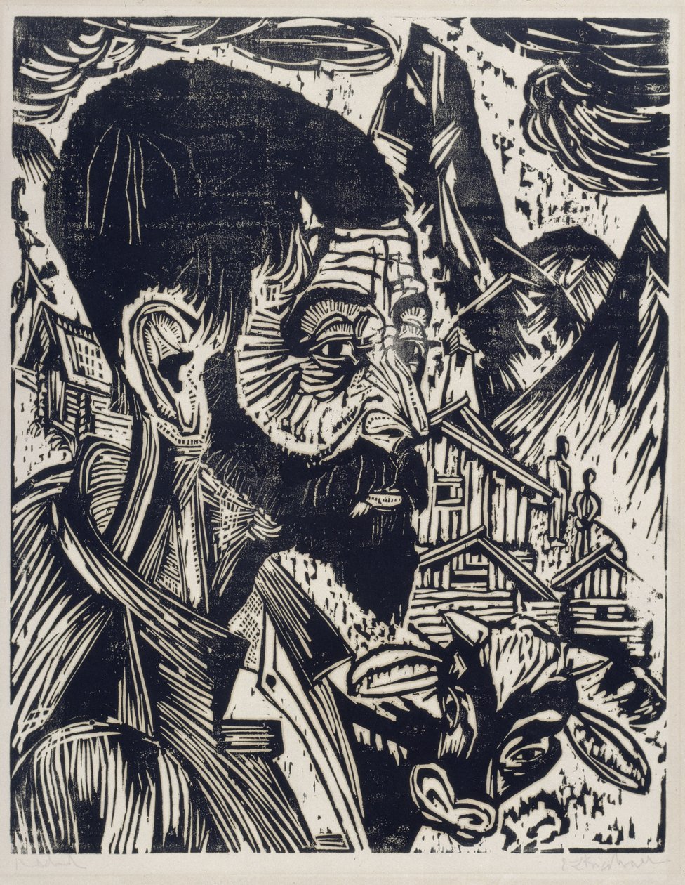 Alppipaimenen pää (Martin Schmid) tekijältä Ernst Ludwig Kirchner