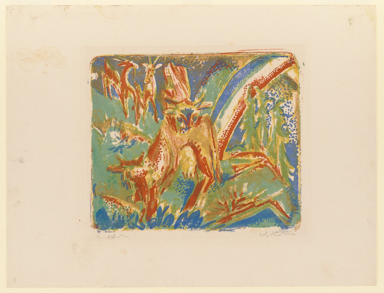 Sieben Kühe und Regenbogen tekijältä Ernst Ludwig Kirchner