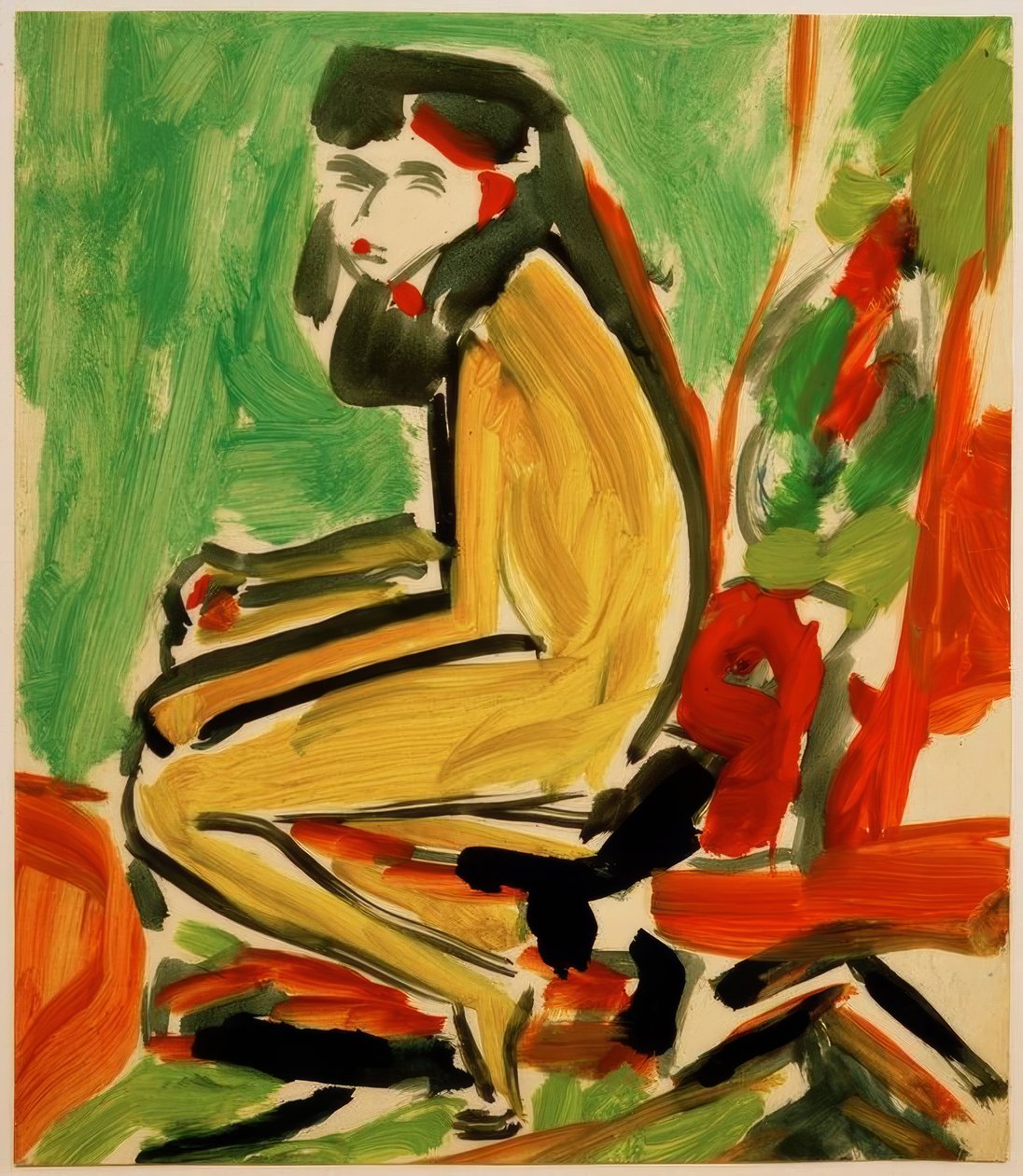 Istuva Fränzi, jolla on valkoiset kasvot tekijältä Ernst Ludwig Kirchner