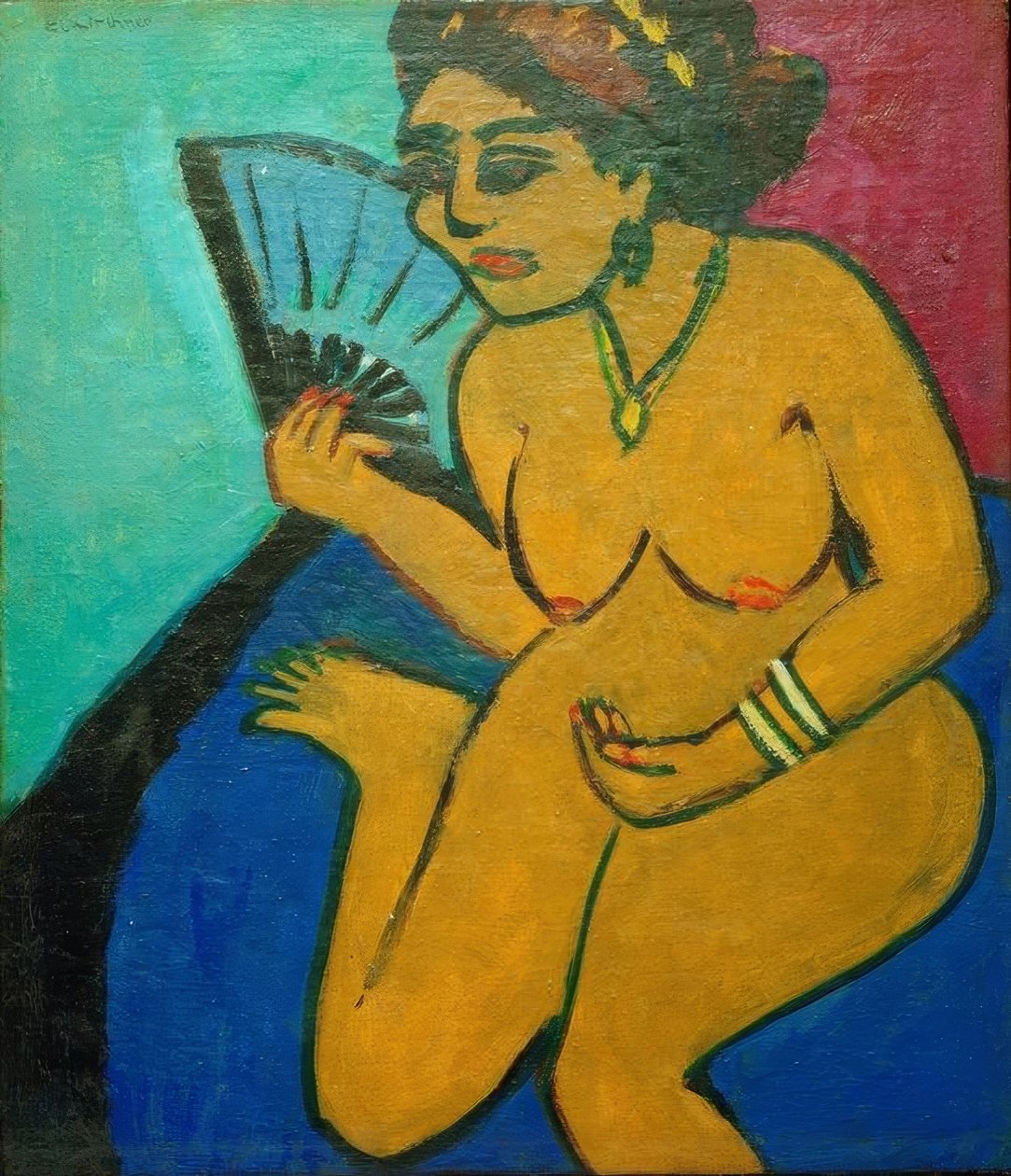 Sitzender Akt mit Fächer tekijältä Ernst Ludwig Kirchner