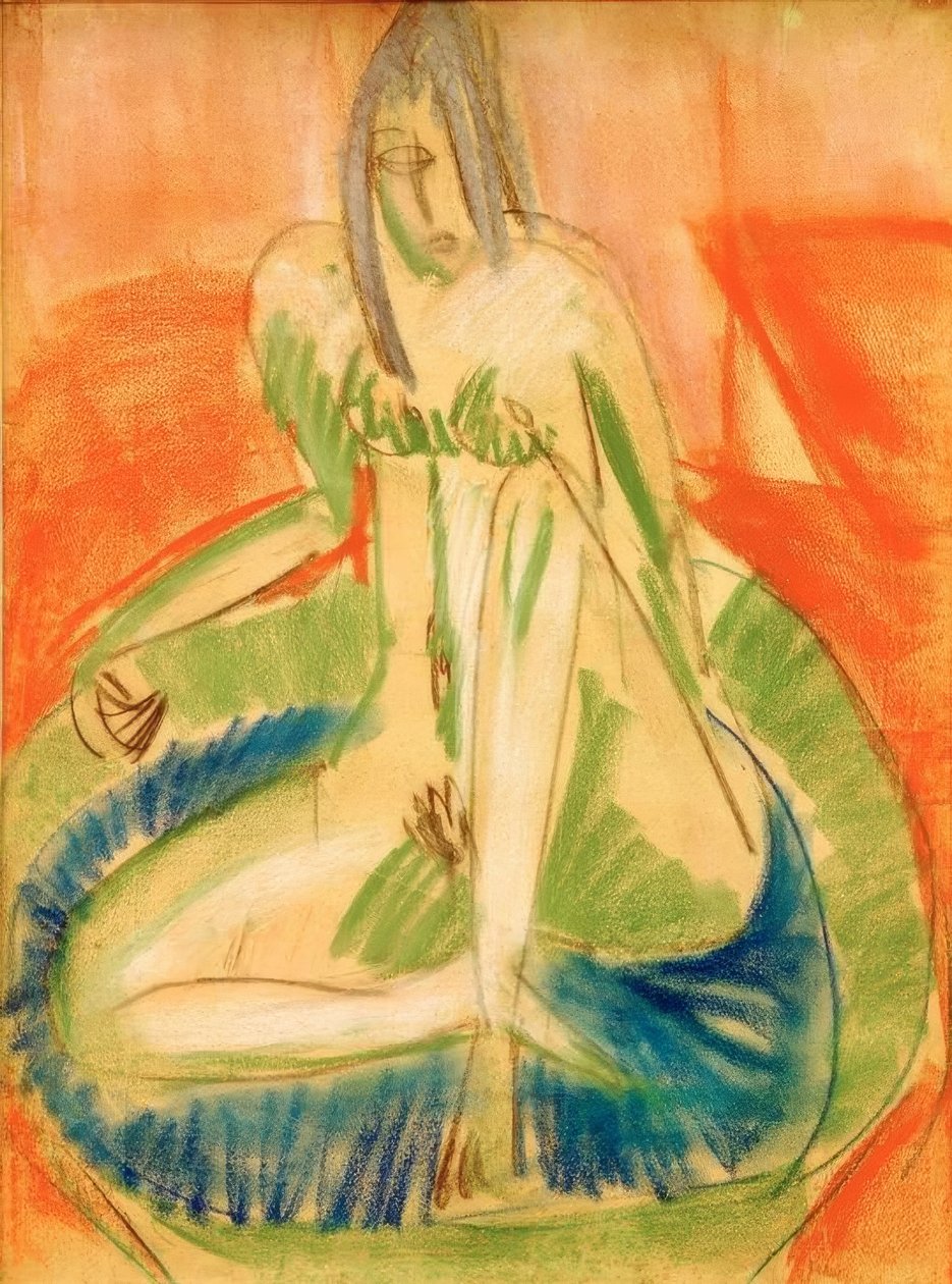 Istuva nainen alaston kylpyammeessa tekijältä Ernst Ludwig Kirchner