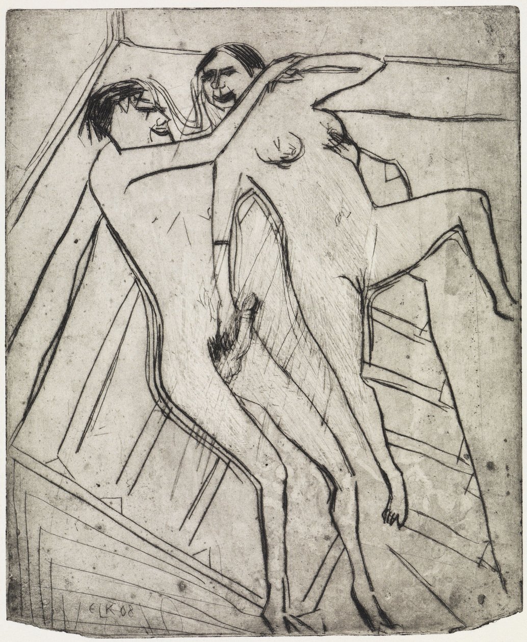 Rannalla istuva tyttö / rakastavaisten pari tekijältä Ernst Ludwig Kirchner