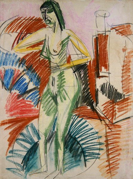 Pysyvä nainen alaston kylpyammeessa tekijältä Ernst Ludwig Kirchner
