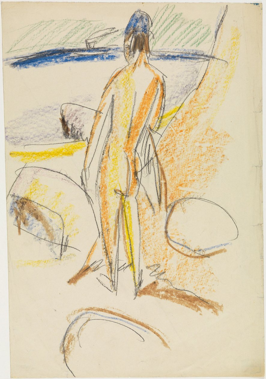 Seisova selkäkuva ”Kivien luona” (Fehmarn) tekijältä Ernst Ludwig Kirchner