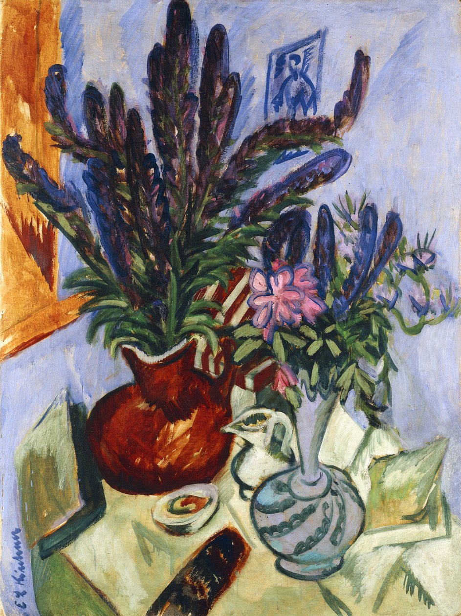 Asetelma kukkamaljakon kanssa; Stilleben Mit Blumenvasen, 1912 tekijältä Ernst Ludwig Kirchner