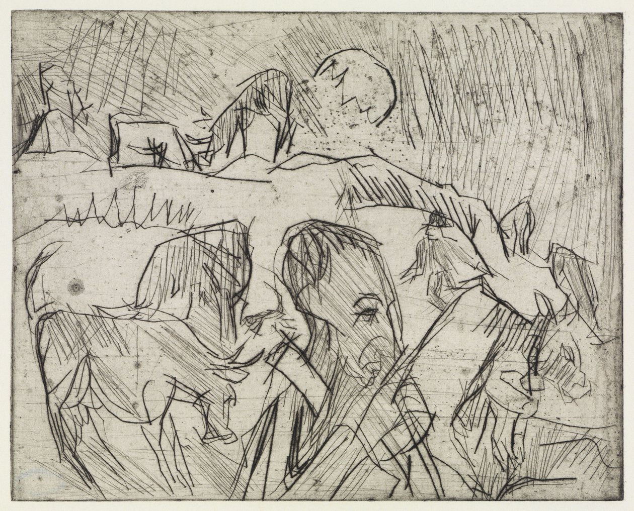 Tutkimus: Mardersteig / Hirt ja lehmät vuorella tekijältä Ernst Ludwig Kirchner