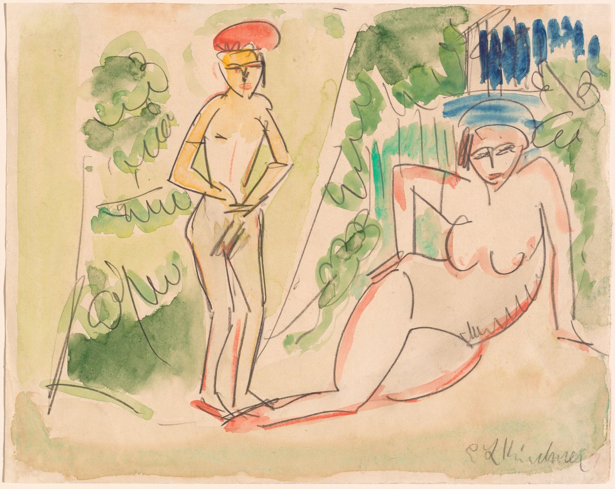 Kaksi uimaria lähellä metsää tekijältä Ernst Ludwig Kirchner