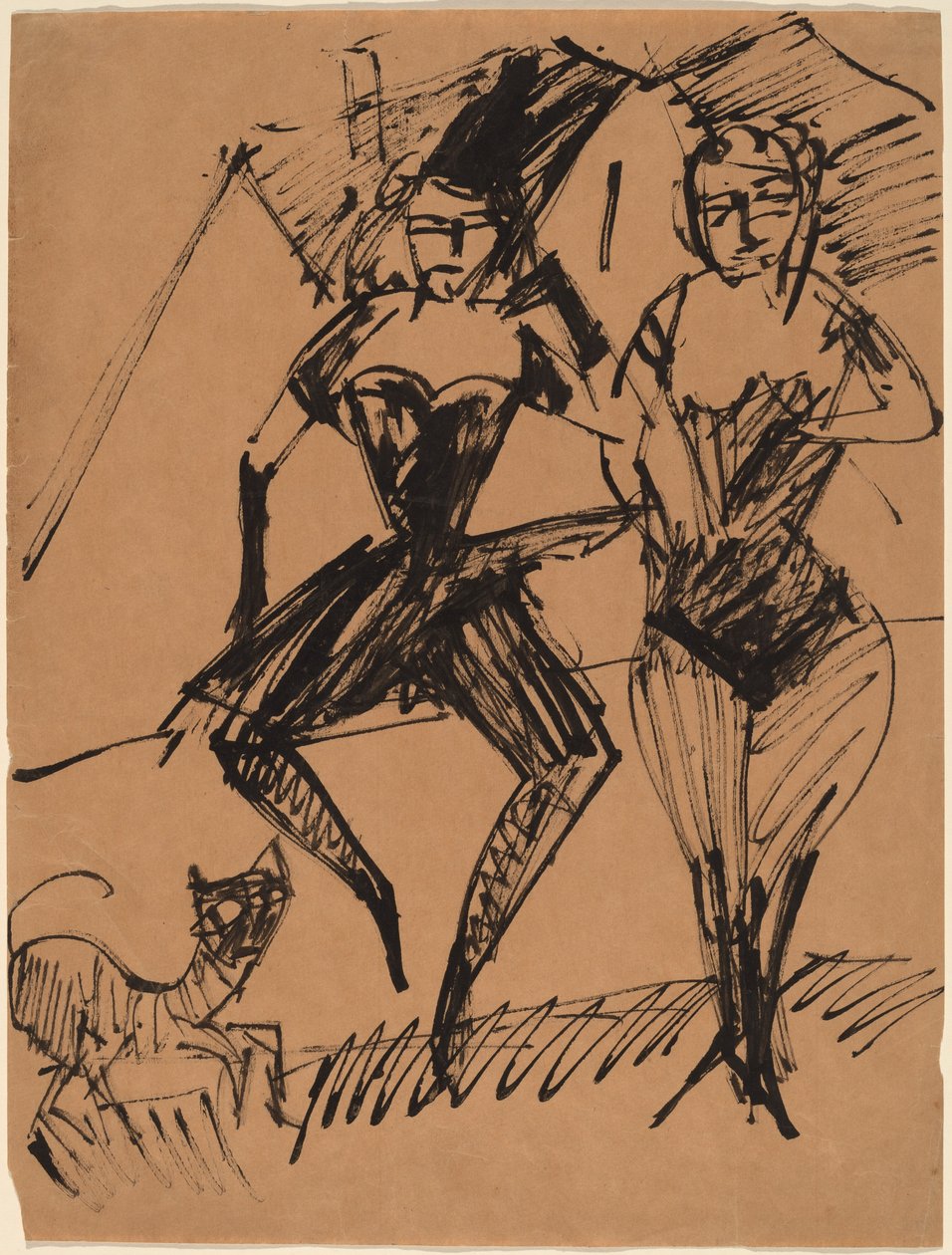 Kaksi tanssijaa kissan kanssa tekijältä Ernst Ludwig Kirchner