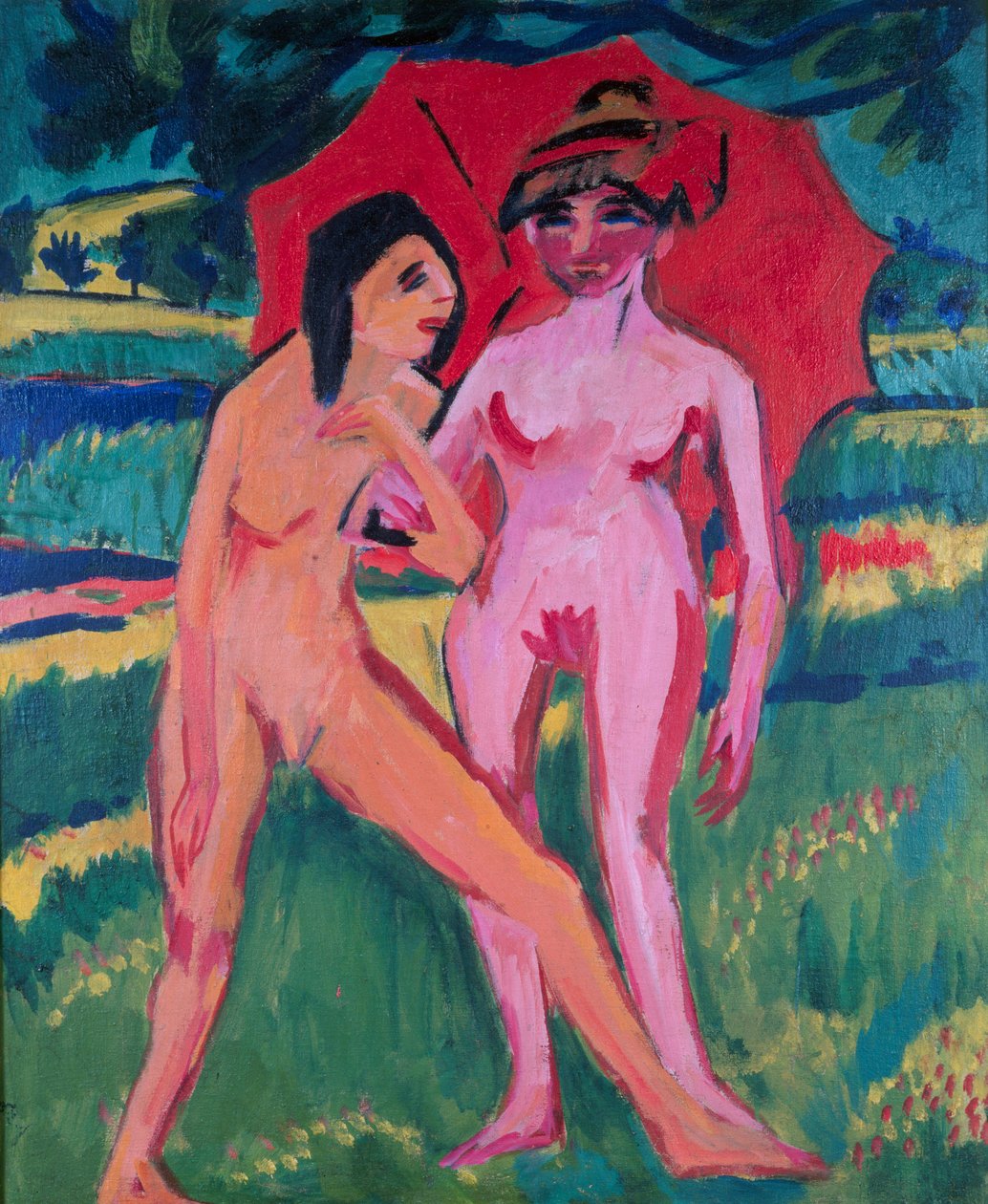 Kaksi tyttöä sateenvarjon alla tekijältä Ernst Ludwig Kirchner