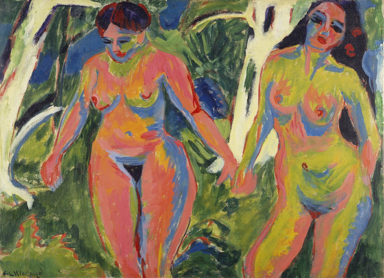 Kaksi alaston naista metsässä, 1909 tekijältä Ernst Ludwig Kirchner