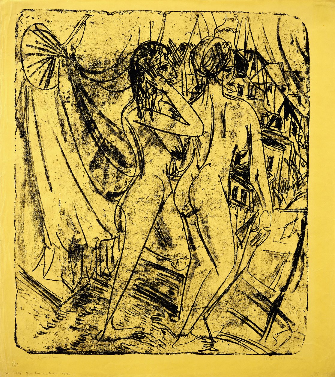 Kaksi alastonkuvaa ikkunassa, 1915 tekijältä Ernst Ludwig Kirchner