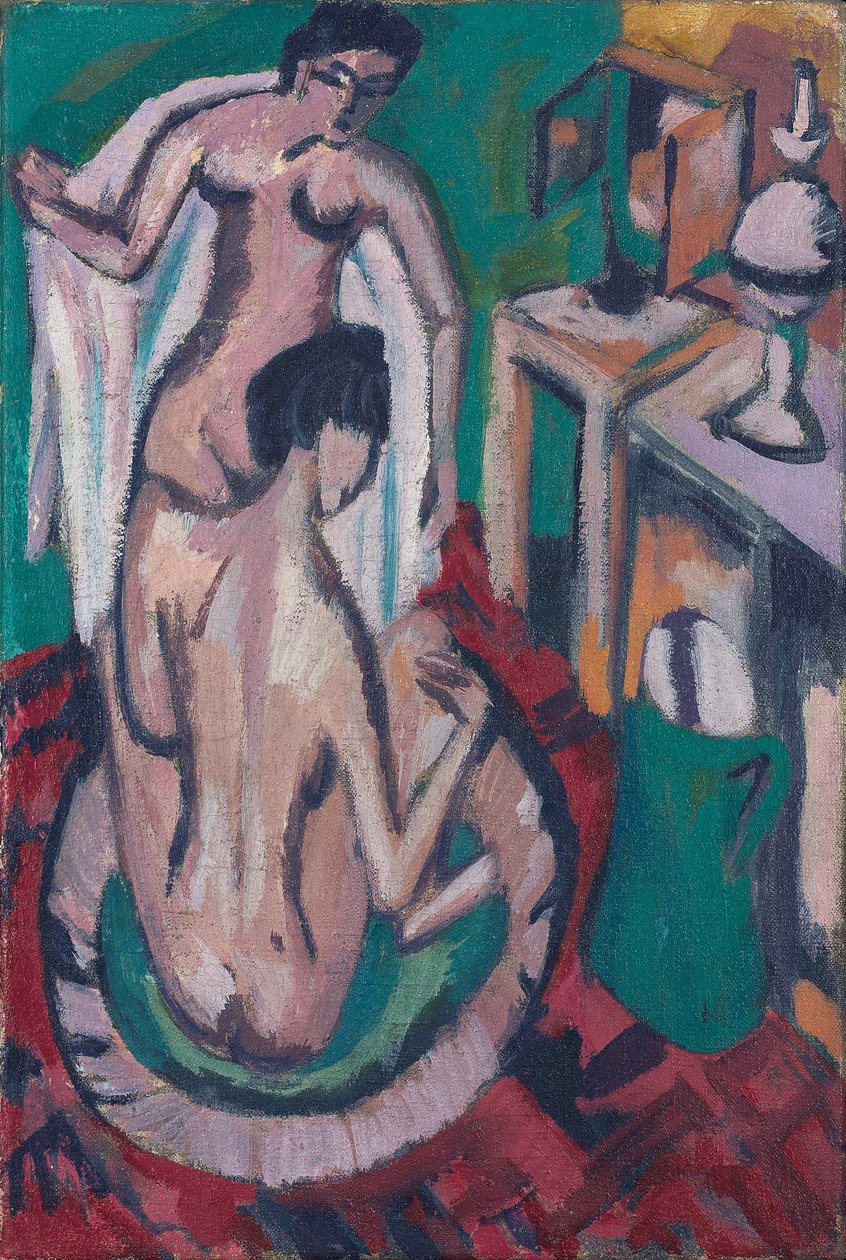 Kaksi alastona matalassa kylpyammeessa, n. 1912/1913-1920 tekijältä Ernst Ludwig Kirchner