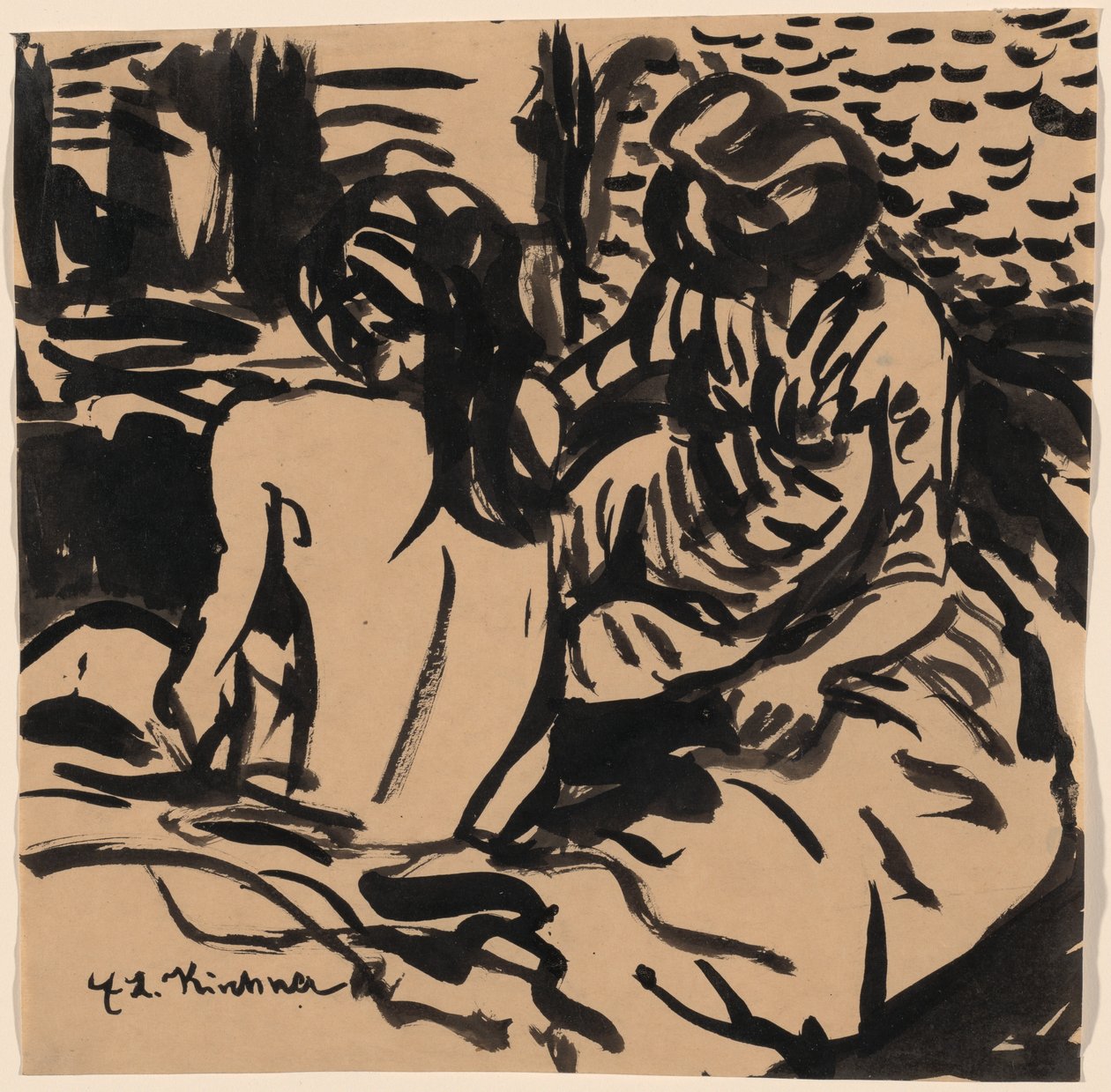 Kaksi alastomia sängyssä (Isabella ja nuorempi tyttö) tekijältä Ernst Ludwig Kirchner