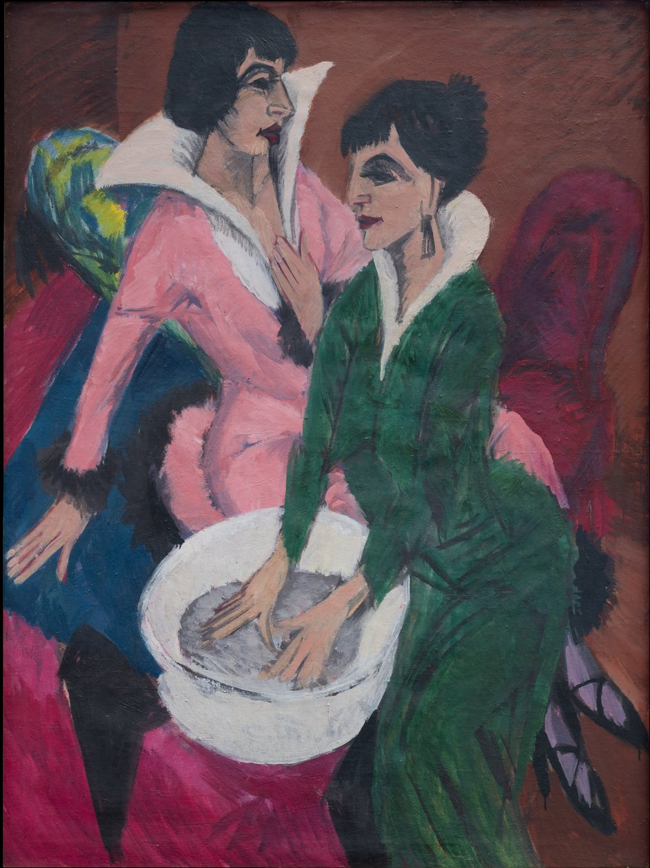 Kaksi naista pesualtaan äärellä; Sisaret tekijältä Ernst Ludwig Kirchner