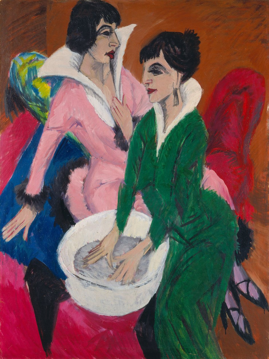 Kaksi naista pesualtaan äärellä. Sisaret, 1913. tekijältä Ernst Ludwig Kirchner