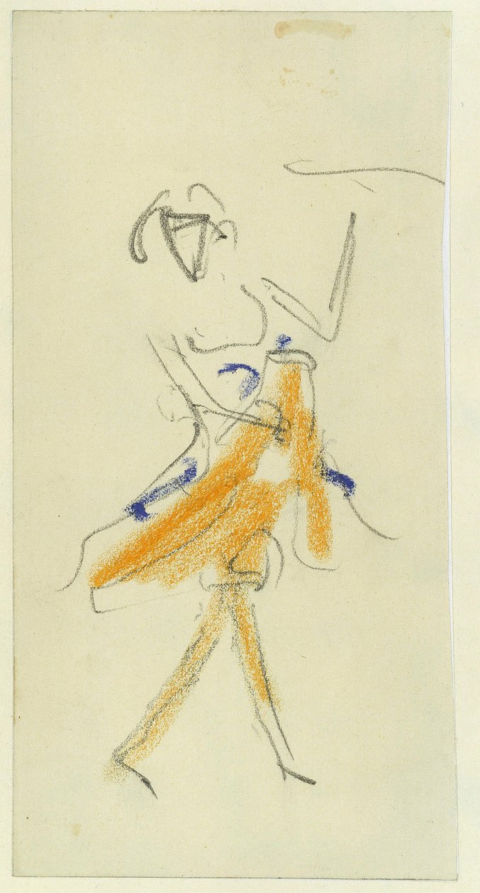 Tanssija. Ernst Ludwig Kirchnerin (1880-1938) työ, lyijykynä ja pastelli pahville tekijältä Ernst Ludwig Kirchner