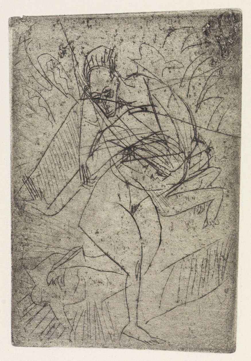 Raiskauskohtaus / Kolme istuvaa alastonta henkilöä huoneessa tekijältä Ernst Ludwig Kirchner