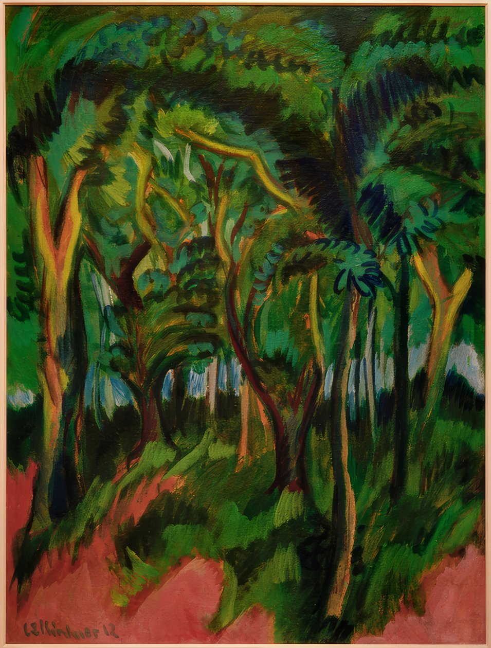 Metsän sydän vaaleanpunaisella etualalla tekijältä Ernst Ludwig Kirchner
