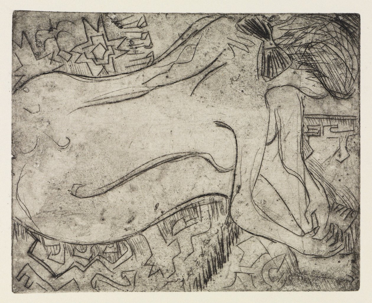 Wannsee Potsdamin lähellä moottoriveneellä / Alaston nainen pedikyyrihoidossa tekijältä Ernst Ludwig Kirchner