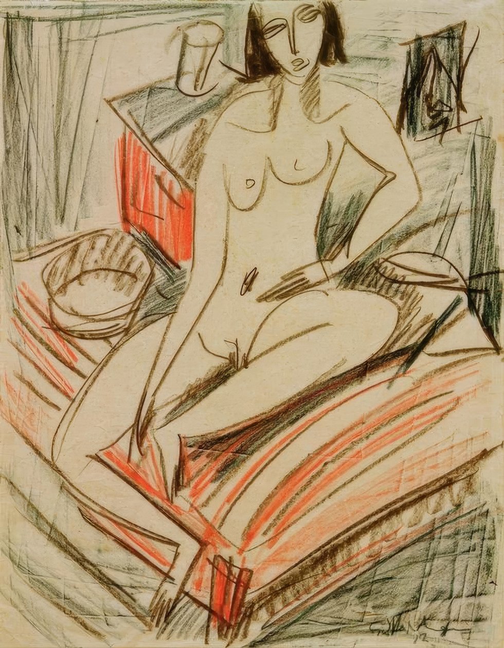 Weiblicher Akt, auf Bett sitzend tekijältä Ernst Ludwig Kirchner
