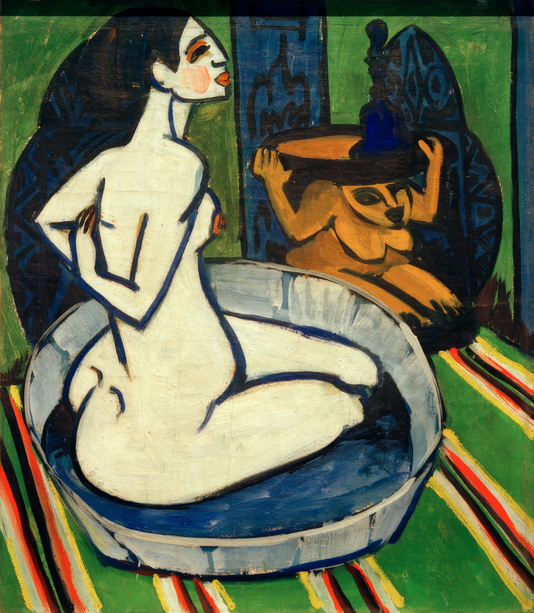 Nainen näyttelee kylpyammeessa tekijältä Ernst Ludwig Kirchner