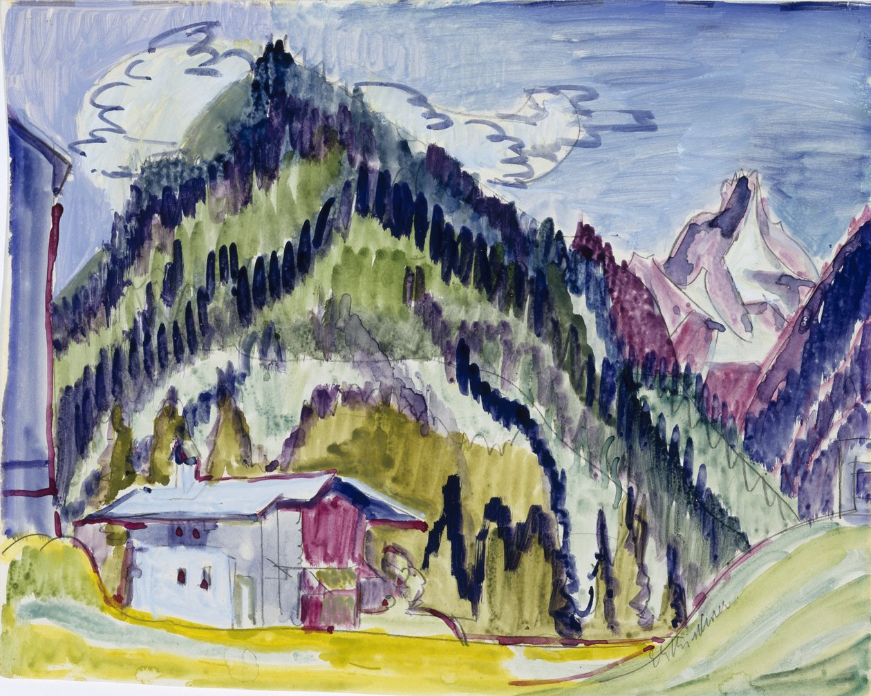 Wilderness Home, 1924-25 (wc ja grafiitti paperille) tekijältä Ernst Ludwig Kirchner