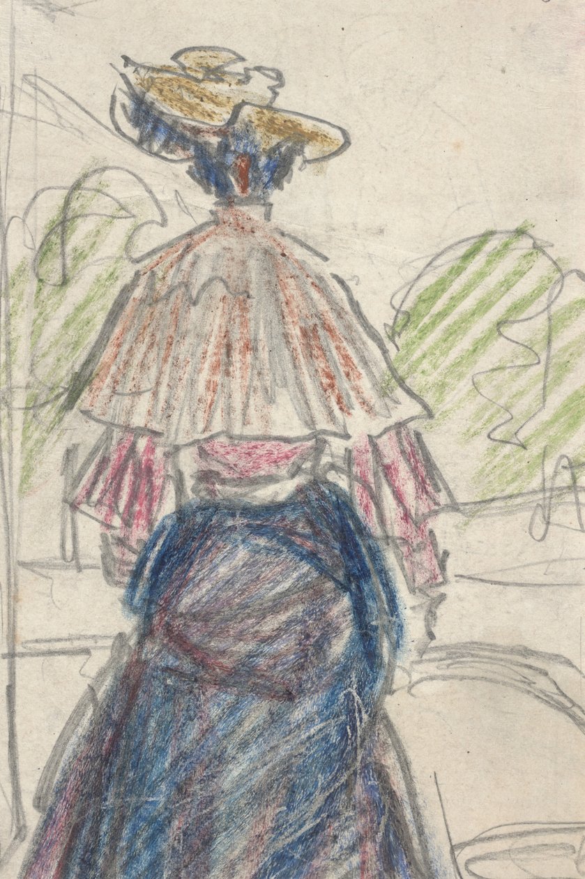 Nainen maisemassa takaa katsottuna (kynä ja värikynä paperilla) tekijältä Ernst Ludwig Kirchner