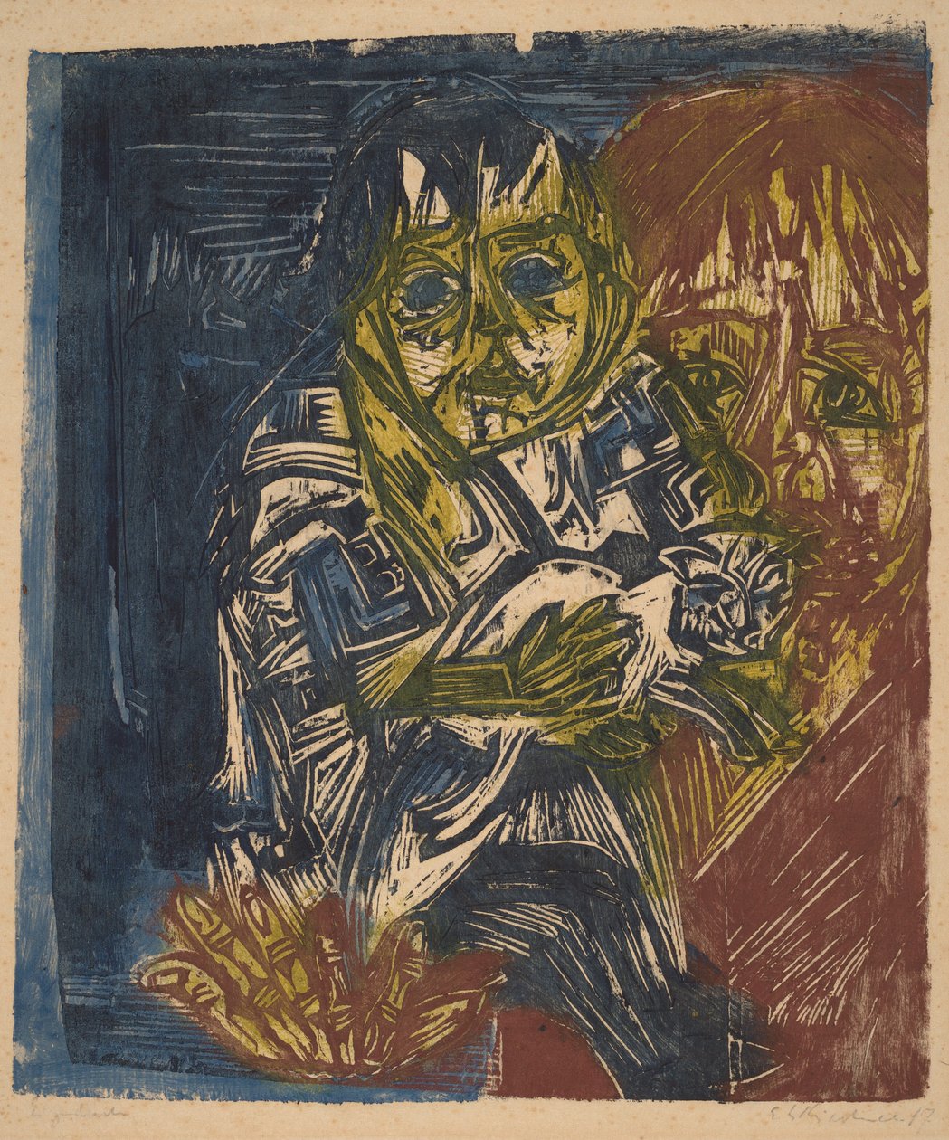 Nainen lapsen ja kissan kanssa tekijältä Ernst Ludwig Kirchner