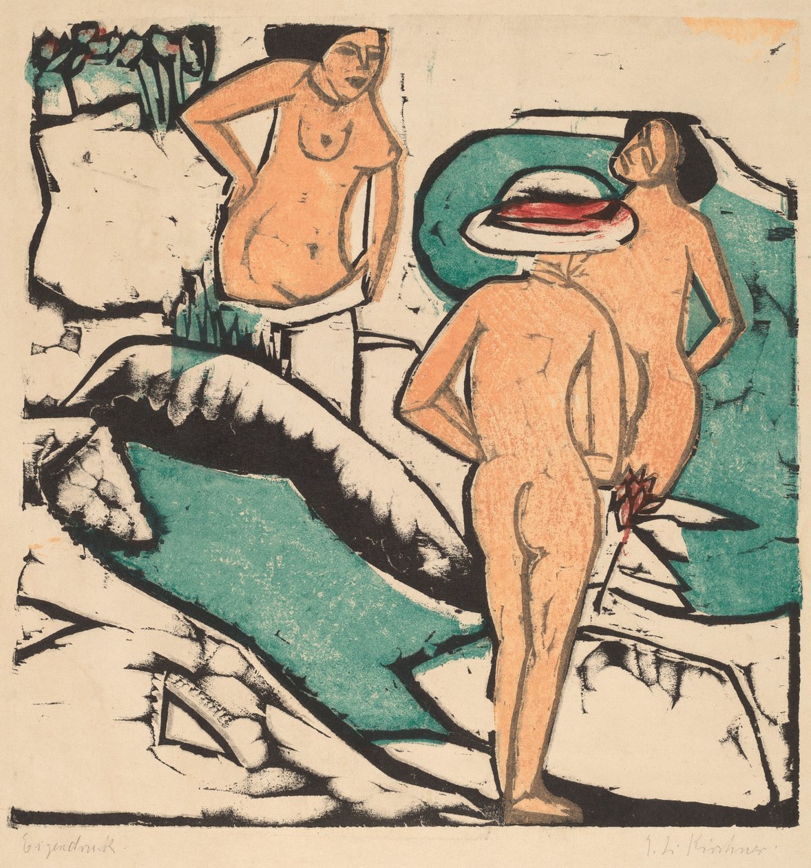 Naiset uimassa valkoisten kivien välissä tekijältä Ernst Ludwig Kirchner