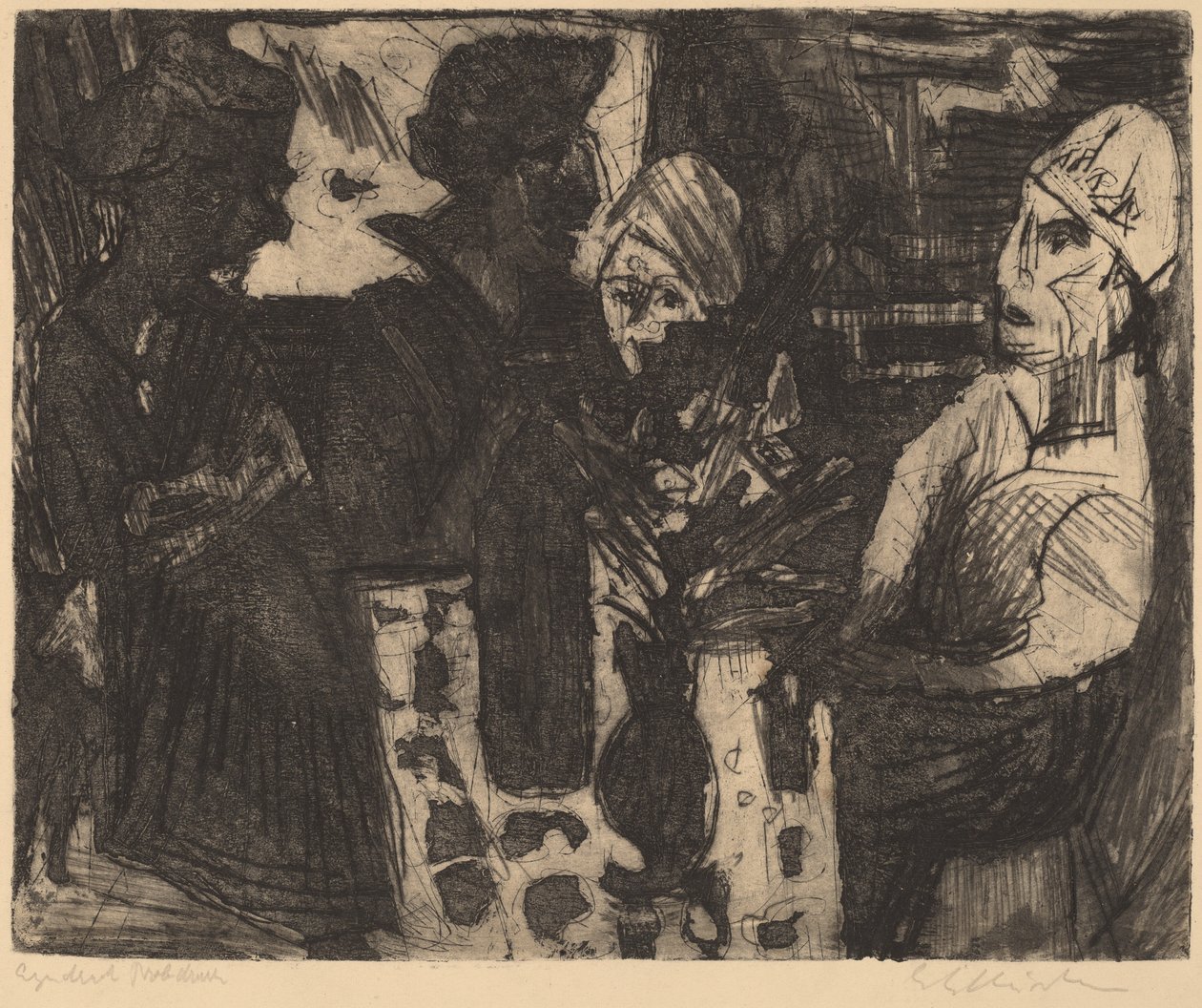 Naiset huoneessa pöydän ääressä (recto) / Alaston nainen (verso) tekijältä Ernst Ludwig Kirchner
