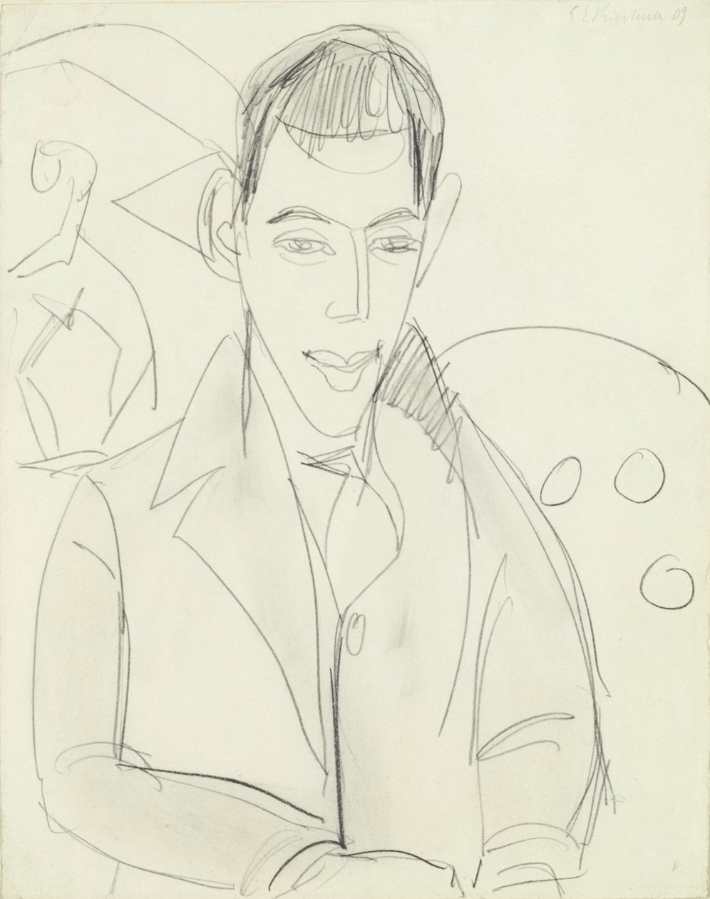 Nuori runoilija (Simon Guttmann), 1911 (grafiitti paperille) tekijältä Ernst Ludwig Kirchner