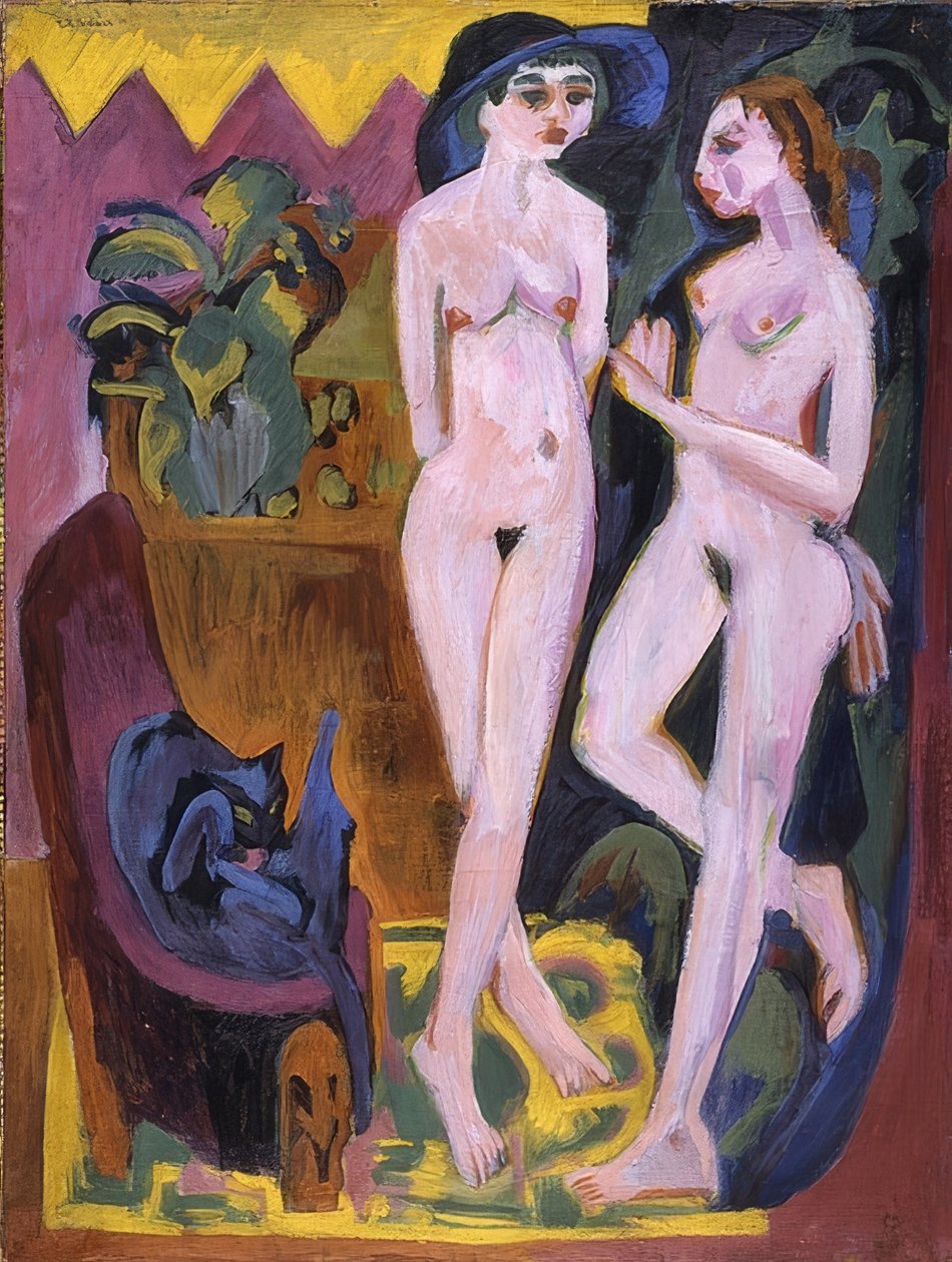 Kaksi alastomia samassa huoneessa. 1914 tekijältä Ernst Ludwig Kirchner