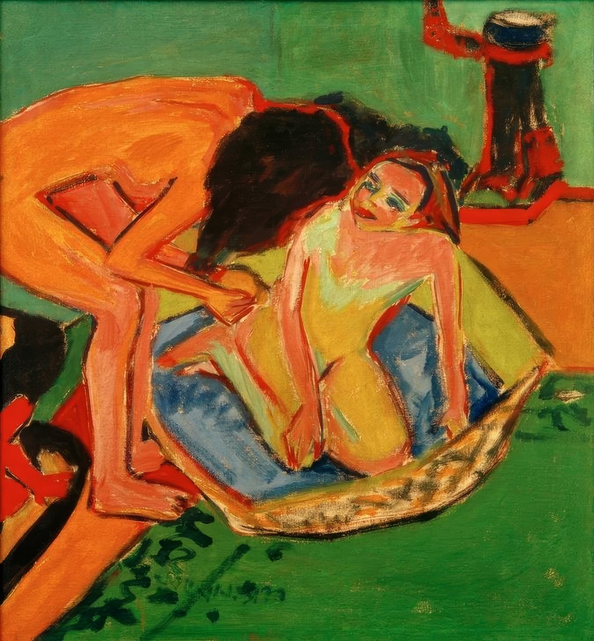 Kaksi nudea, joissa kylpyamme ja uuni tekijältä Ernst Ludwig Kirchner
