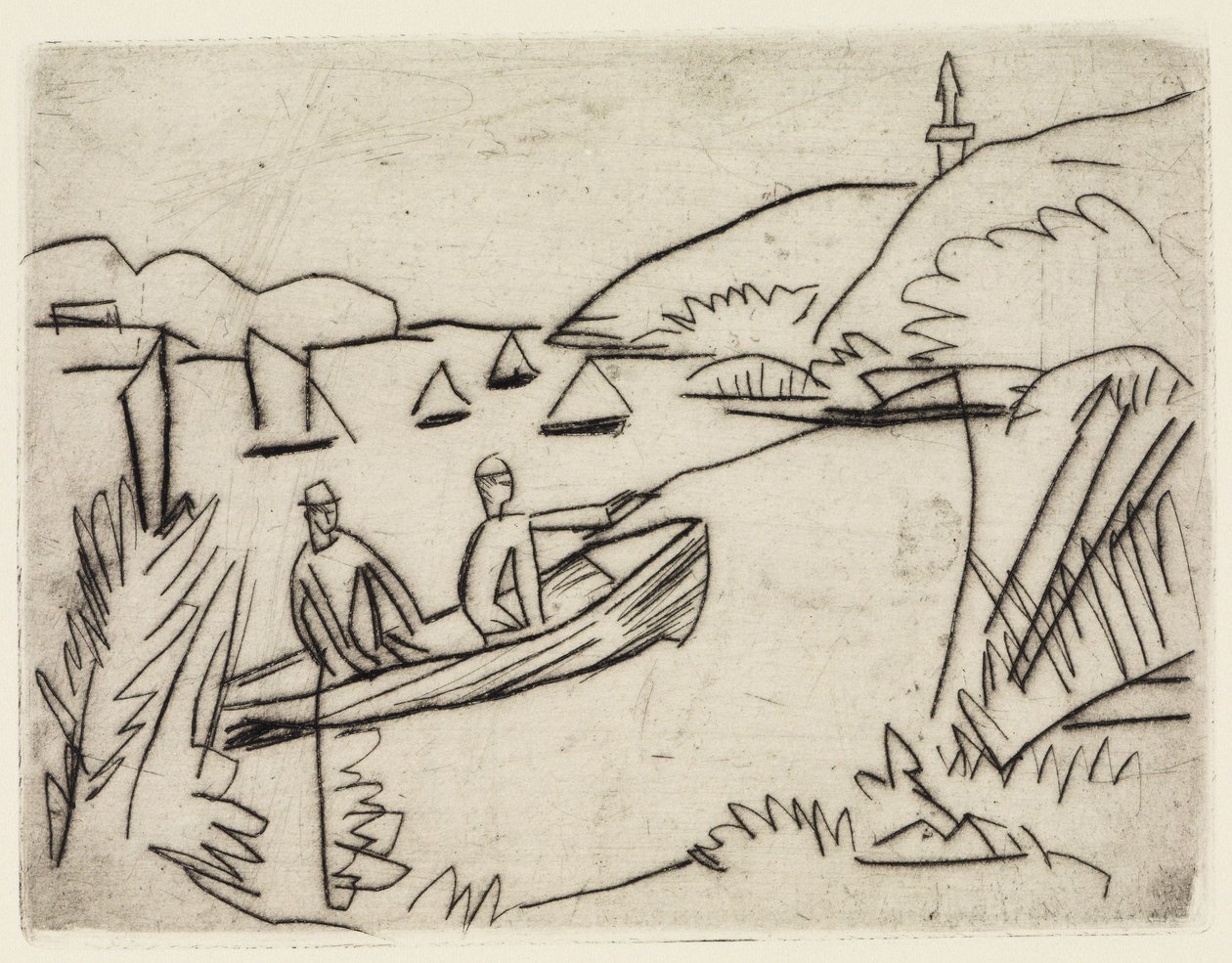 Kaksi uimaria Moritzburgin lammilla / Kalastaja veneessä Müggelseellä tekijältä Ernst Ludwig Kirchner