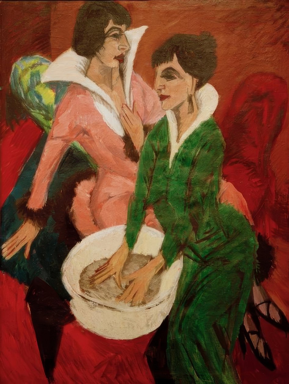 Kaksi naista pesualtaalla; Siskot tekijältä Ernst Ludwig Kirchner