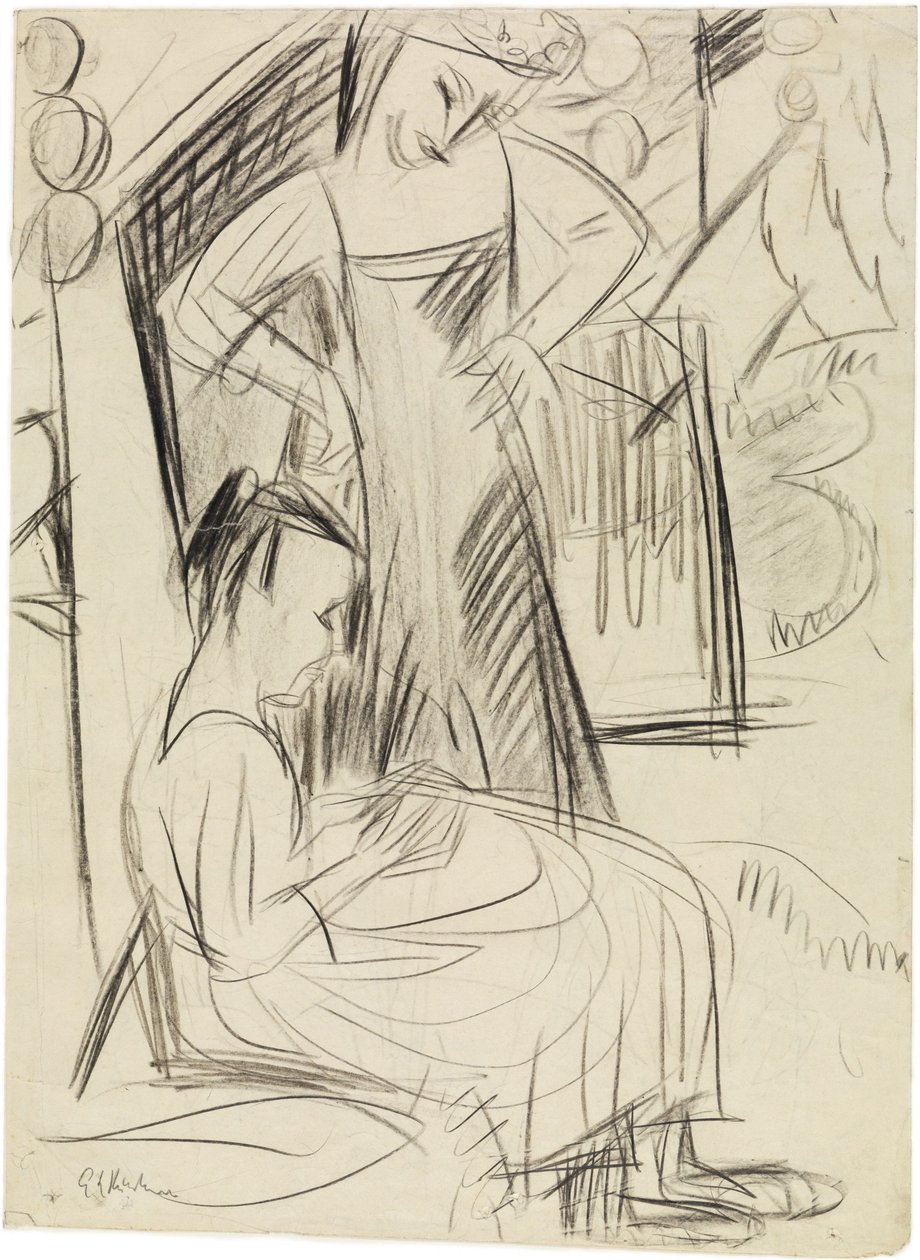 Kaksi tyttöä talon edessä tekijältä Ernst Ludwig Kirchner