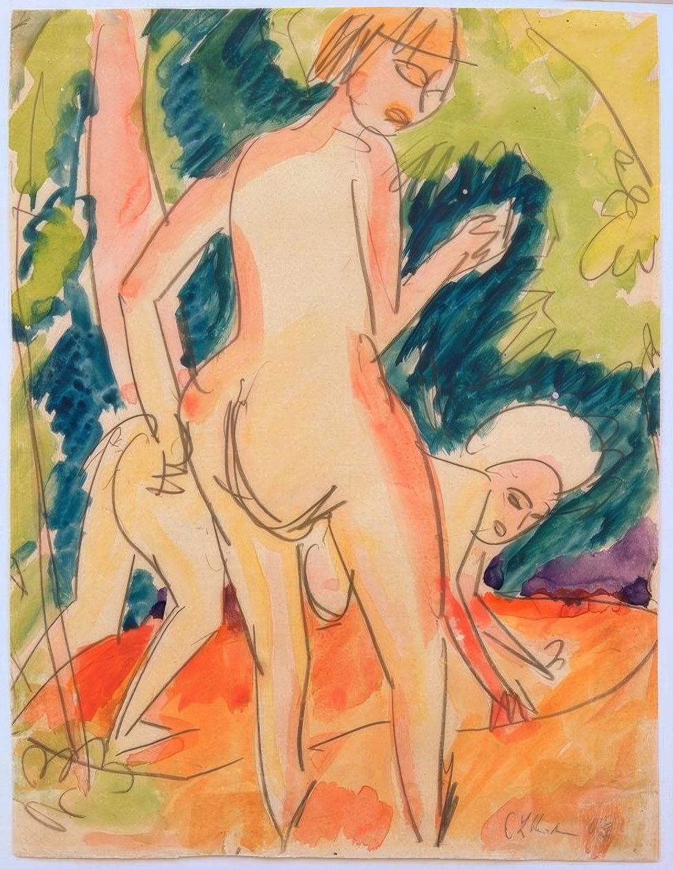 Kaksi tyttöä kylpemässä tekijältä Ernst Ludwig Kirchner
