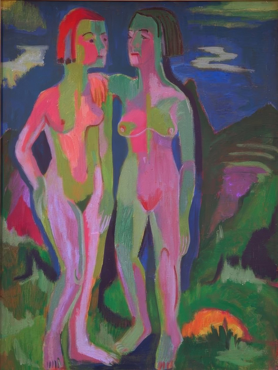 Kaksi naisen alastonkuvaa maisemassa tekijältä Ernst Ludwig Kirchner