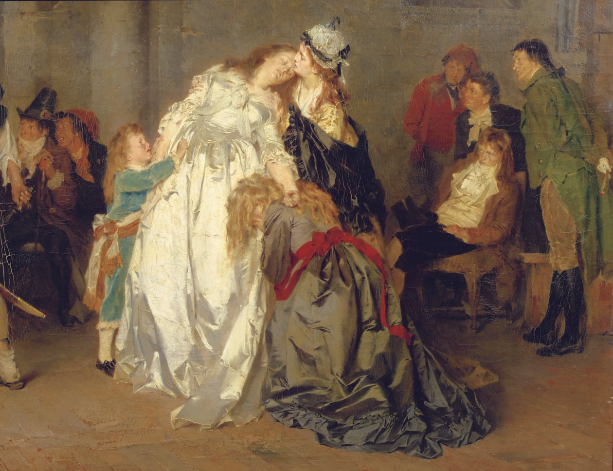 Ranskan kuningas Ludvig XVI jäähyväiset perheelleen temppelivankilassa, yksityiskohta, 1873 tekijältä Ernst Meisel