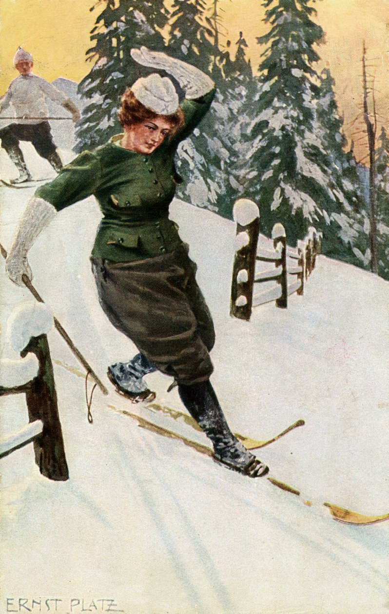 Nainen hiihto, 1800-luvun loppu tai 1900-luvun alku. tekijältä Ernst Platz