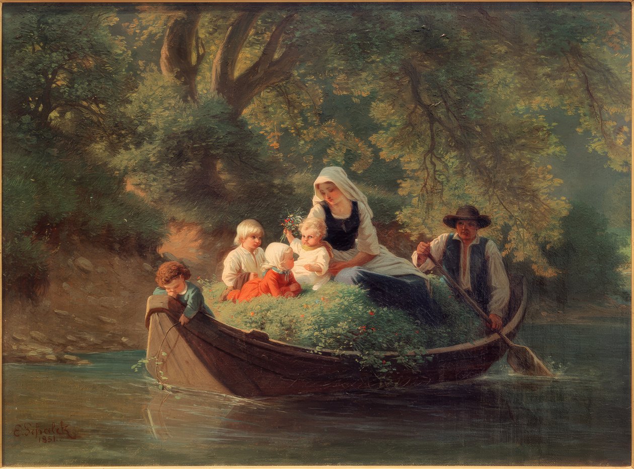 Talonpoikaisperhe veneessä tekijältä Ernst Schalck