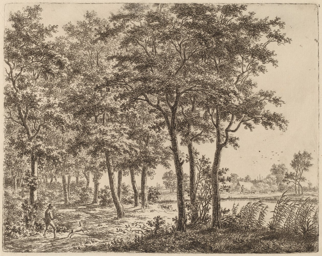 Maisema polttopuut kantavan talonpojan kanssa, c. 1800. tekijältä Ernst Willem Jan Bagelaar