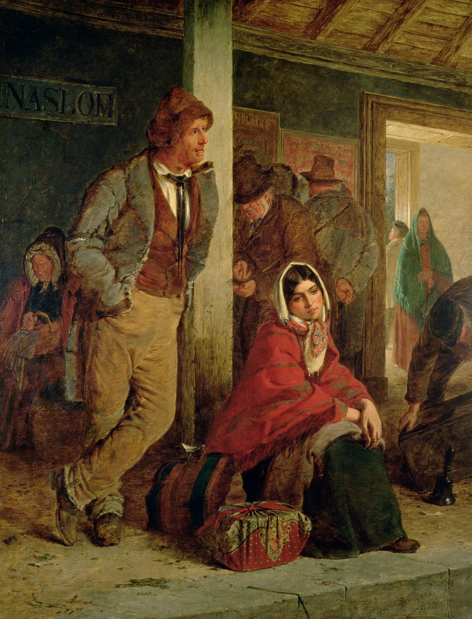 Irlantilaiset siirtolaiset junaa odottamassa, 1864 tekijältä Erskine Nicol