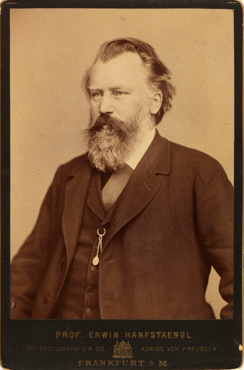 Säveltäjä Johannes Brahmsin muotokuva 1833-1897, n. 1870. tekijältä Erwin Hanfstaengl
