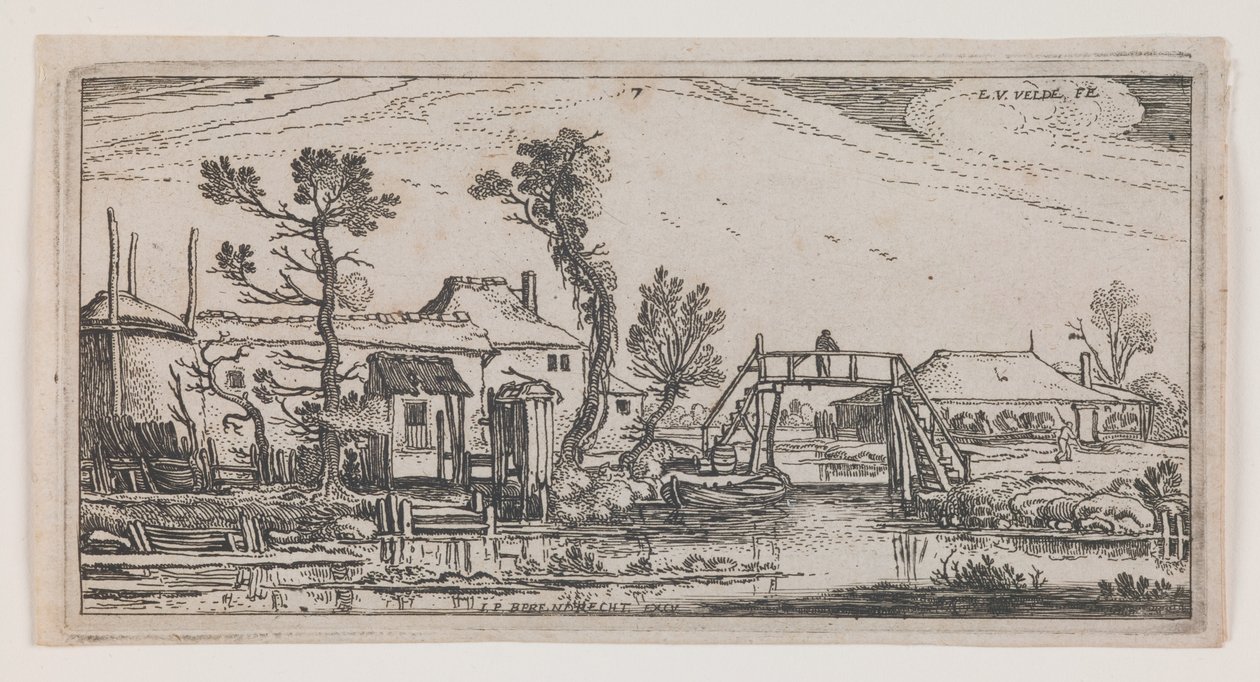 Farm Beyond a Canal, sarjasta "Ten Oblong Landscapes" (Kymmenen pitkulaista maisemaa) tekijältä Esaias I van de Velde